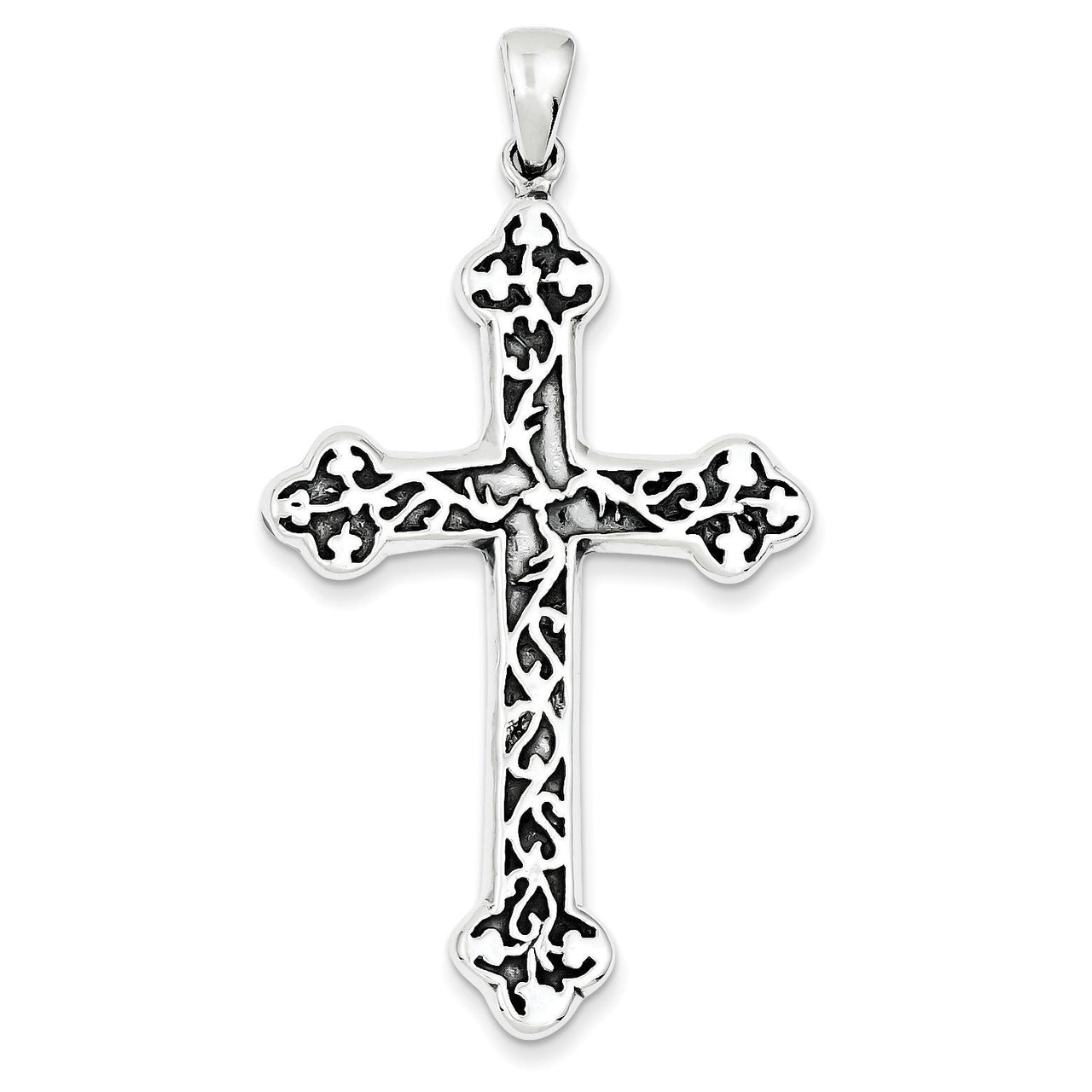 Sterling Silver Antiqued Thorn Cross Pendant