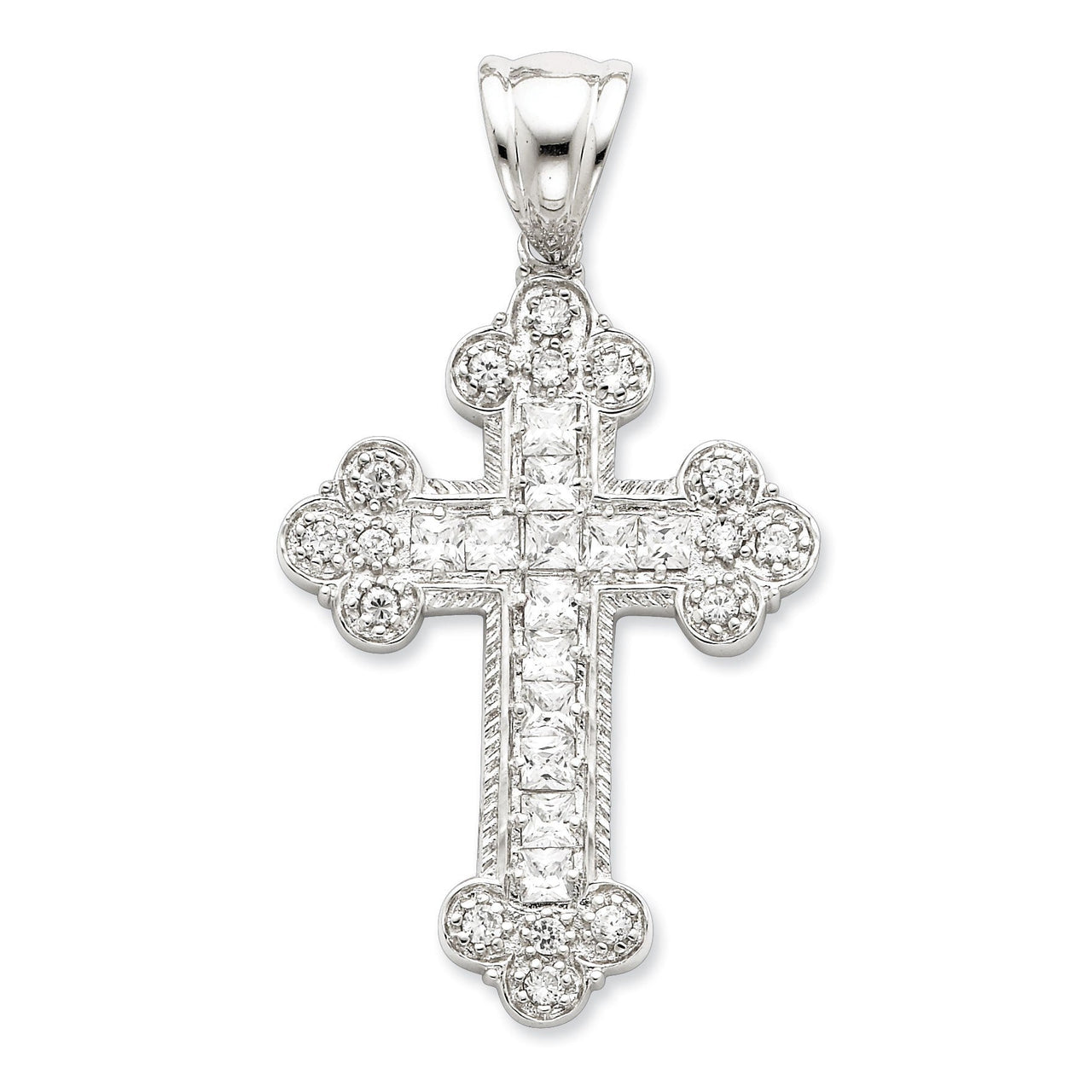 Sterling Silver CZ Budded Cross Pendant