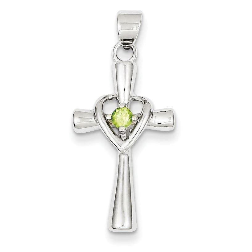 Sterling Silver Peridot Heart Cross Pendant