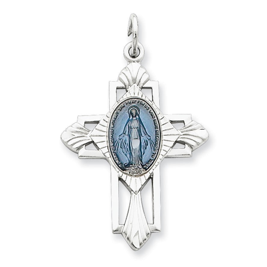 Sterling Silver Miraculous Medal Cross Pendant