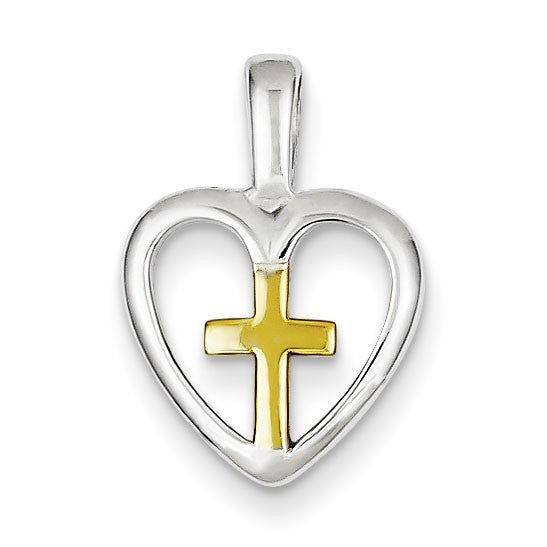 Sterling Silver Vermeil Cross Heart Pendant