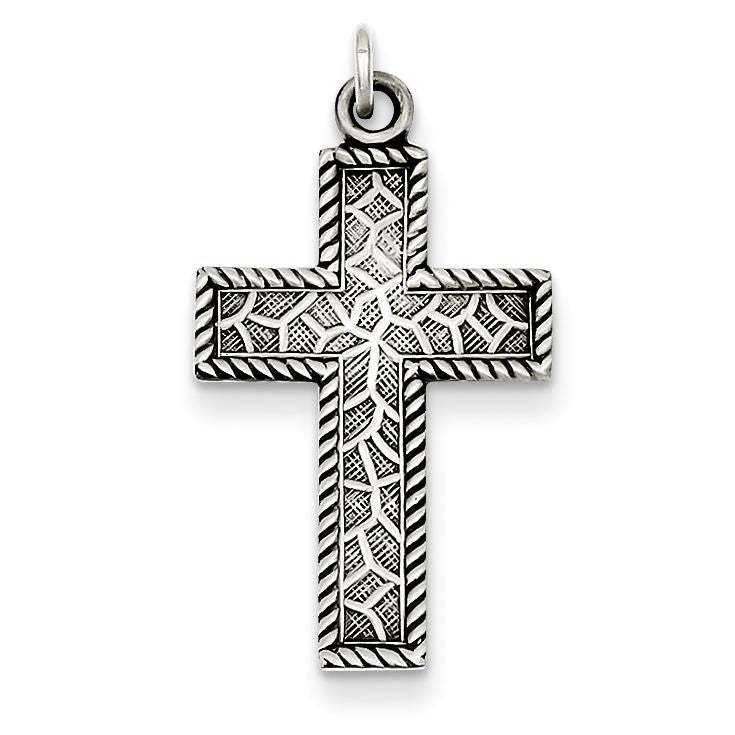 Sterling Silver Antiqued Thorn Cross Charm