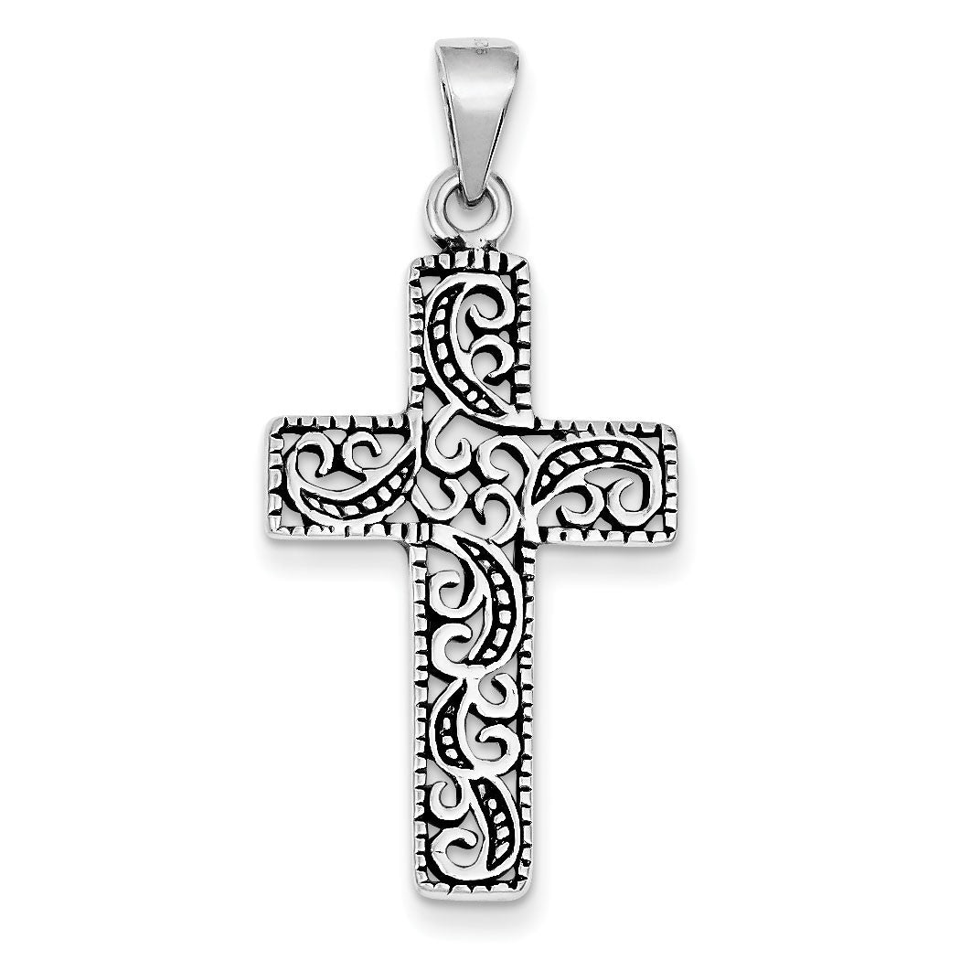 Sterling Silver Antiqued Scroll Cross Pendant