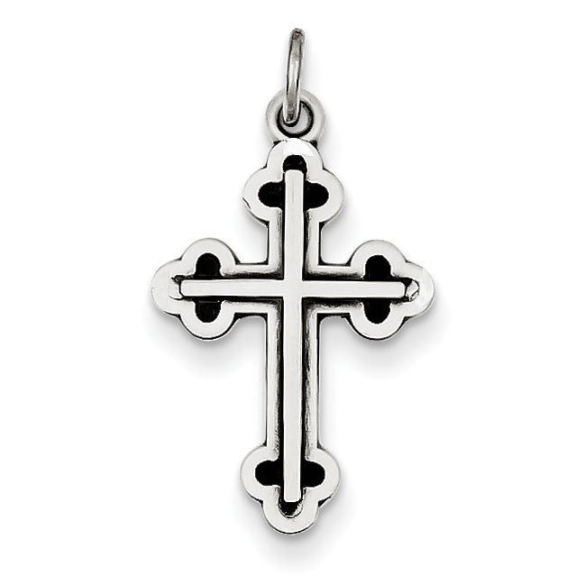 Sterling Silver Antiqued Budded Cross Charm