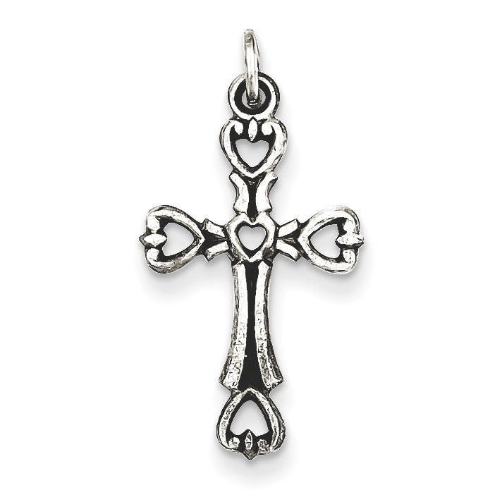 Sterling Silver Antiqued Heart Cross Charm