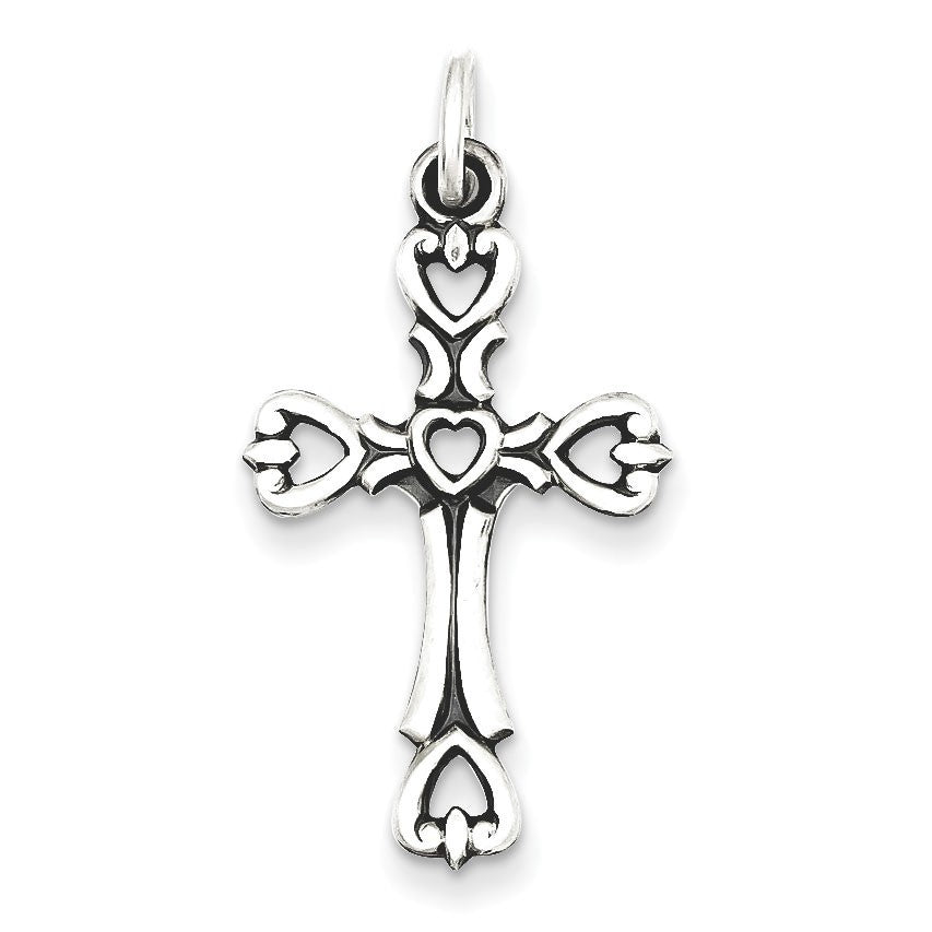 Sterling Silver Antiqued Heart Cross Charm