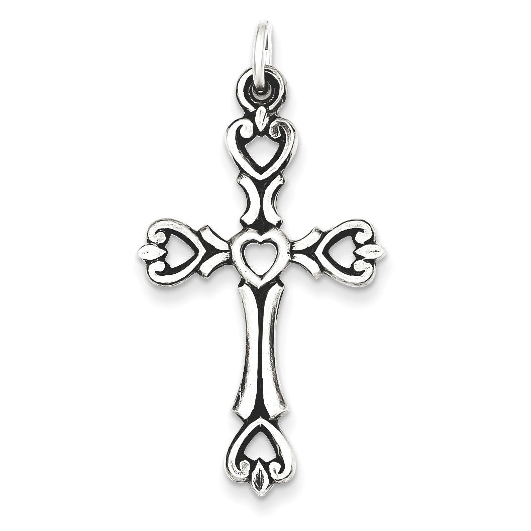 Sterling Silver Antiqued Heart Cross Pendant