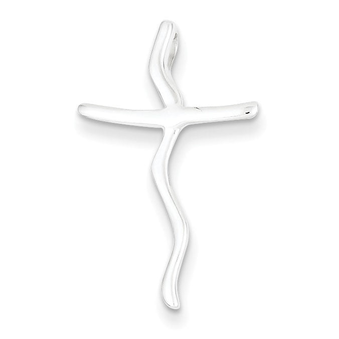 Sterling Silver Polished Freeform Cross Pendant