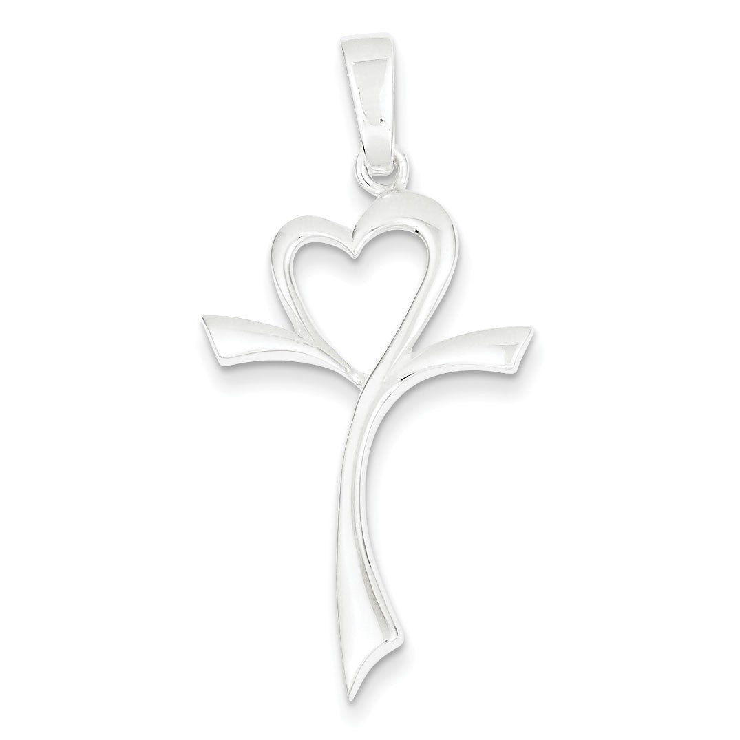 Sterling Silver Polished Heart Cross