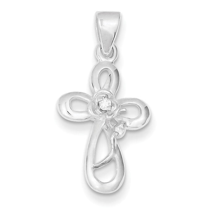 Sterling Silver & CZ Polished Cross Pendant
