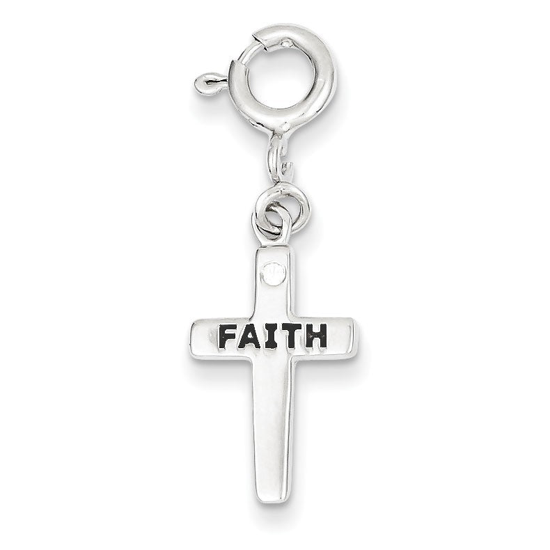 Sterling Silver CZ Faith Cross Clip-on Charm