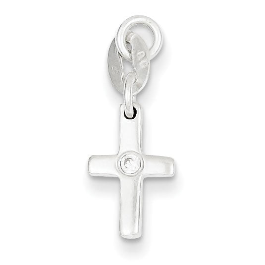 Sterling Silver & CZ Polished Cross Charm
