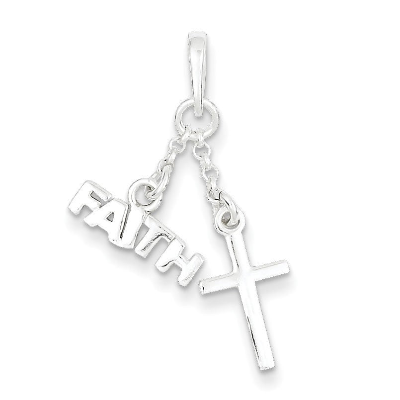 Sterling Silver Polished Faith & Cross Pendant