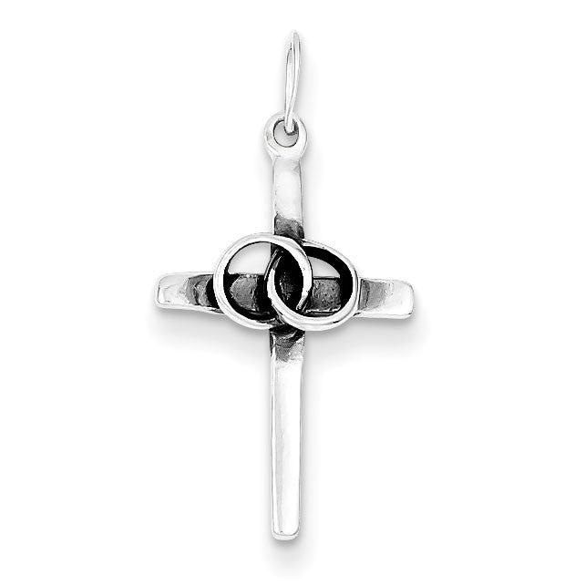 Sterling Silver Antiqued Wedding Cross Charm