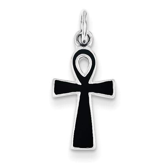 Sterling Silver Black Enamel Cross Pendant