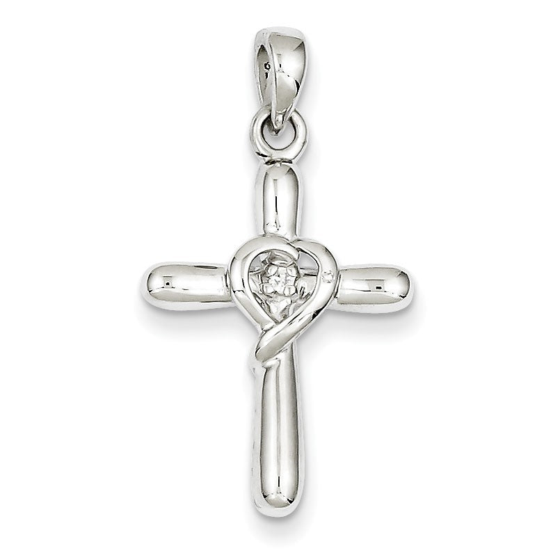 Sterling Silver White CZ Heart Cross Pendant