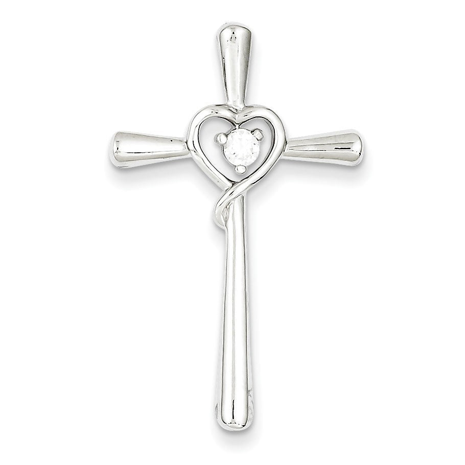 Sterling Silver CZ in Heart Cross Pendant