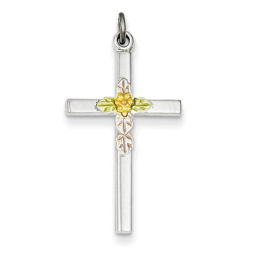 Sterling Silver Polished Epoxy & Gold Plated Cross Pendant