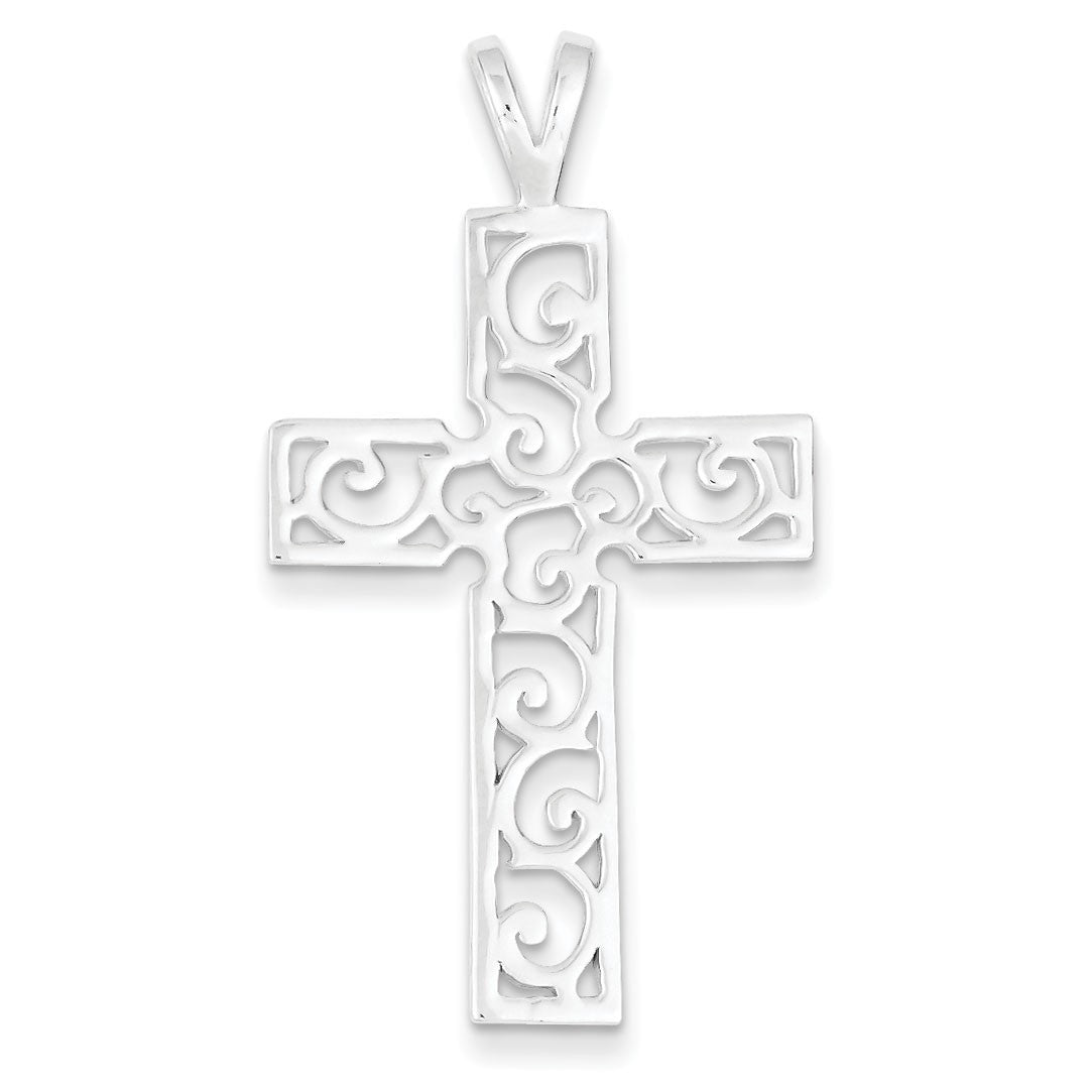 Sterling Silver Polished Swirl Cross Pendant