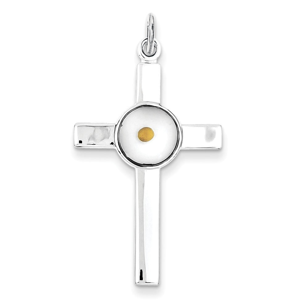 Sterling Silver Polished & Epoxy Cross with Mustard Seed Pendant