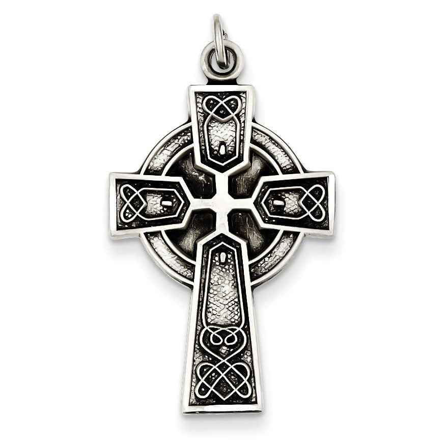 Sterling Silver Antiqued Satin Irish Cross Pendant