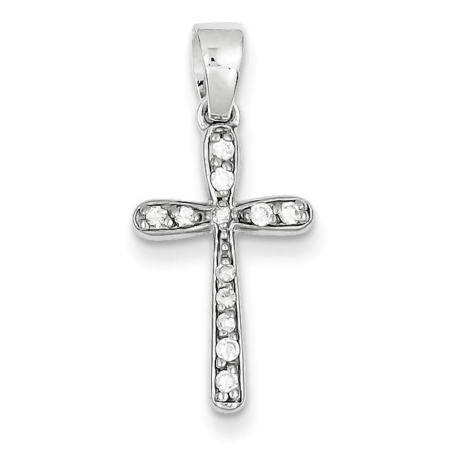 Sterling Silver Rhodium Plated CZ Cross Pendant