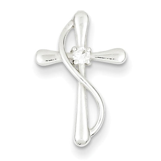 Sterling Silver Polished CZ Cross Pendant