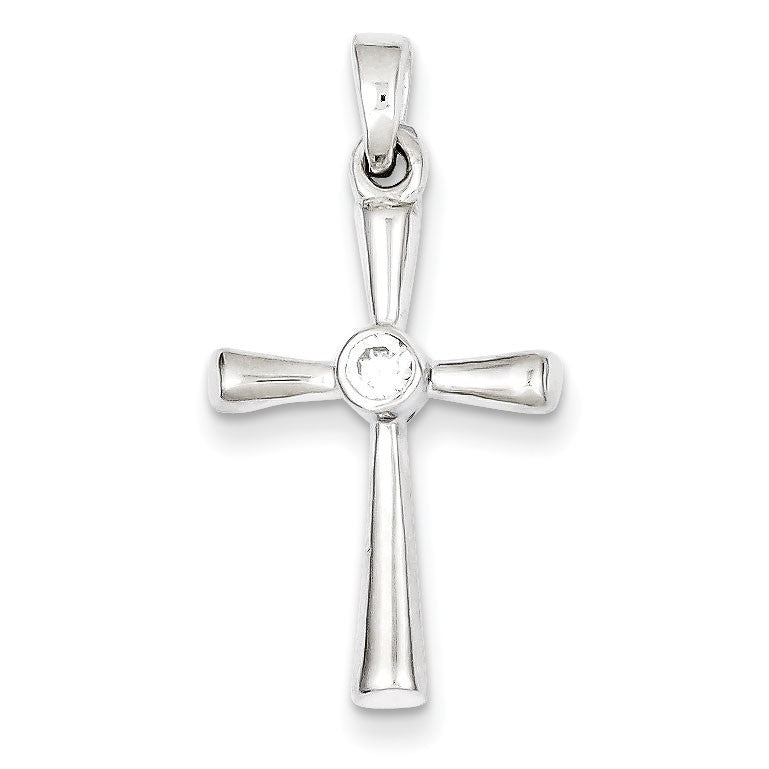 Sterling Silver Rhodium Plated CZ Cross Pendant