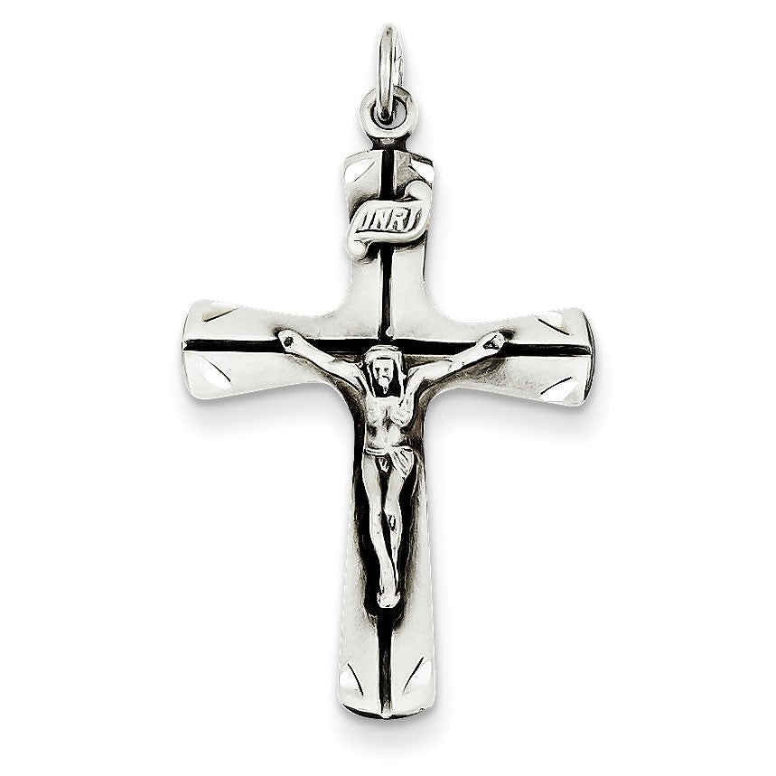 Sterling Silver Satin Antiqued Crucifix Pendant