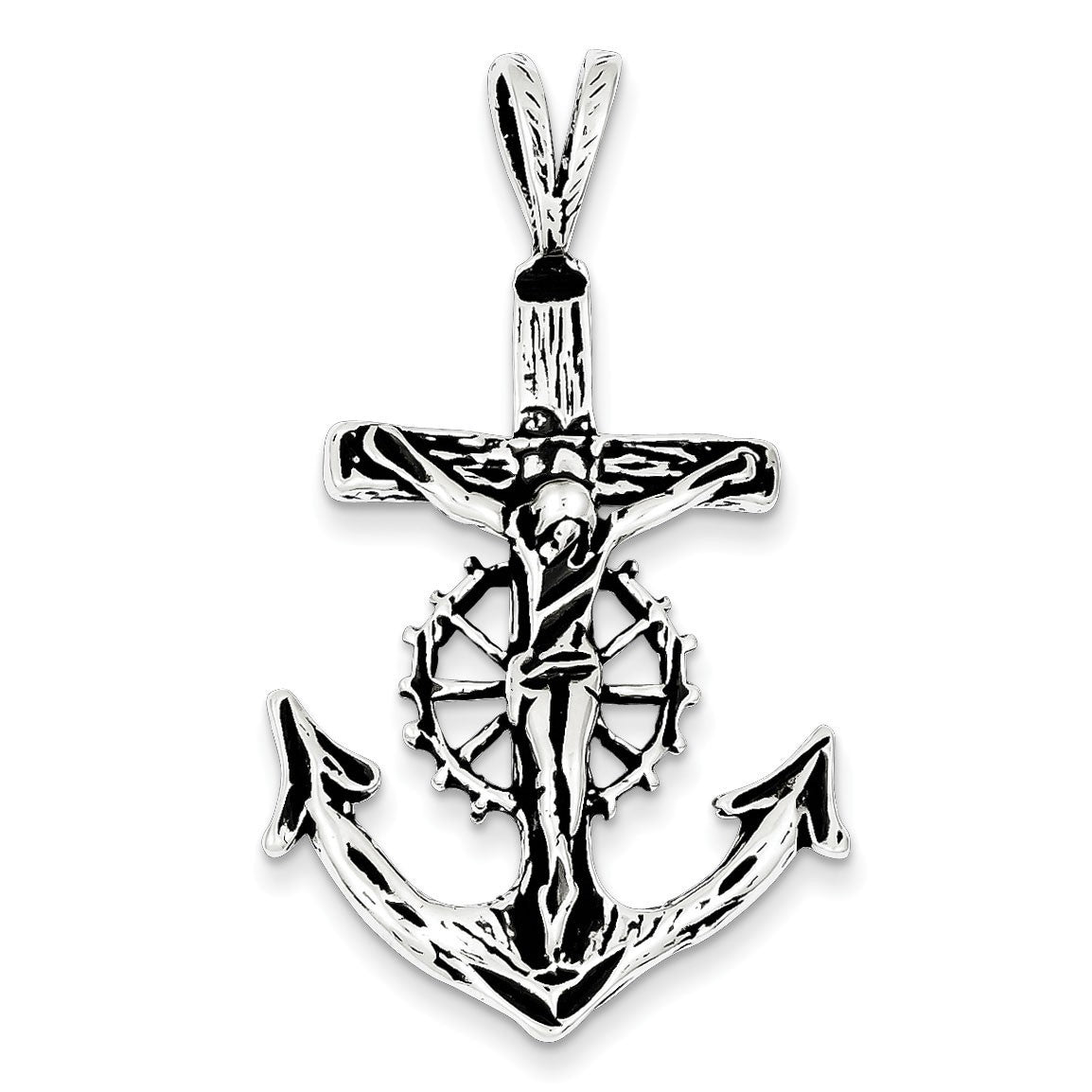 Sterling Silver Antiqued Mariner Crucifix Charm