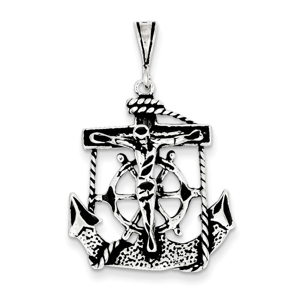 Sterling Silver Antiqued Mariner Crucifix Charm