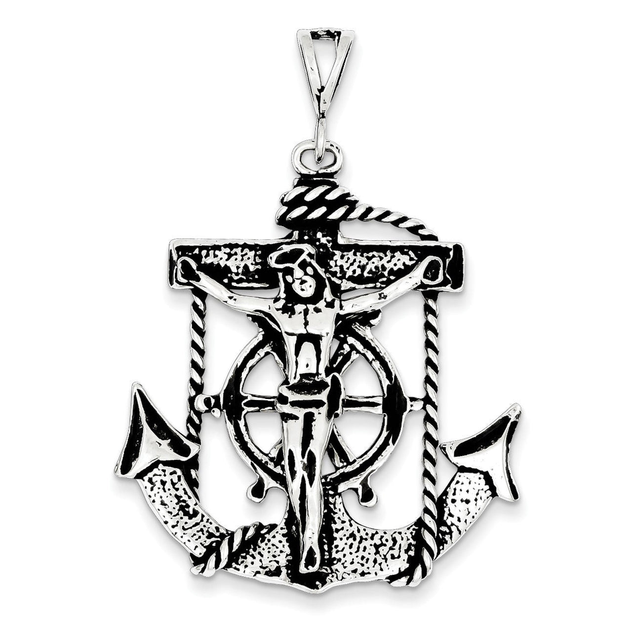 Sterling Silver Antiqued Mariner Crucifix Charm