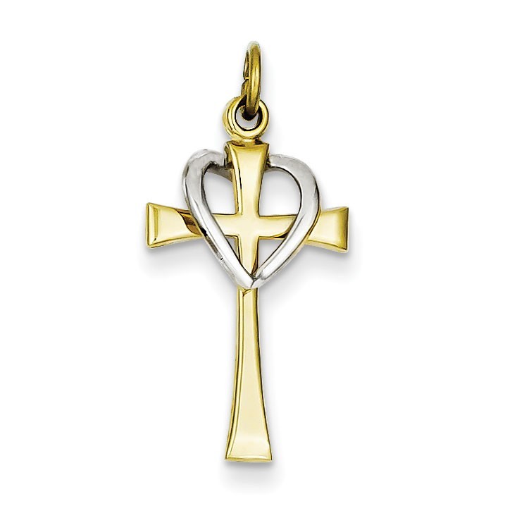 Sterling Silver & Vermeil Polished Cross and Heart Pendant