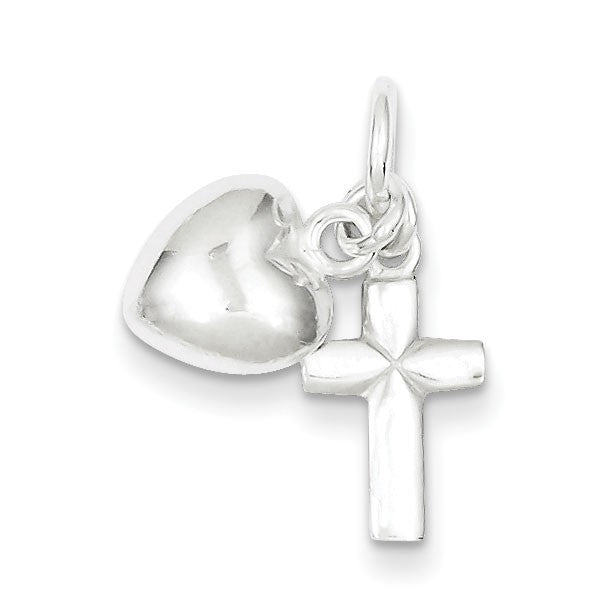 Sterling Silver Cross with Heart Charm Pendant