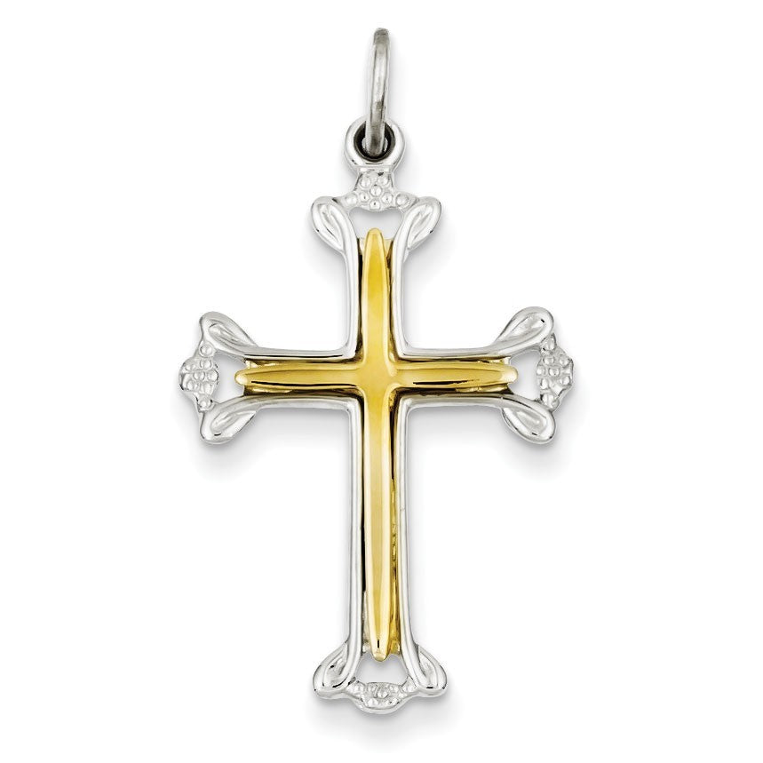 Sterling Silver Polished Vermeil Budded Cross Pendant