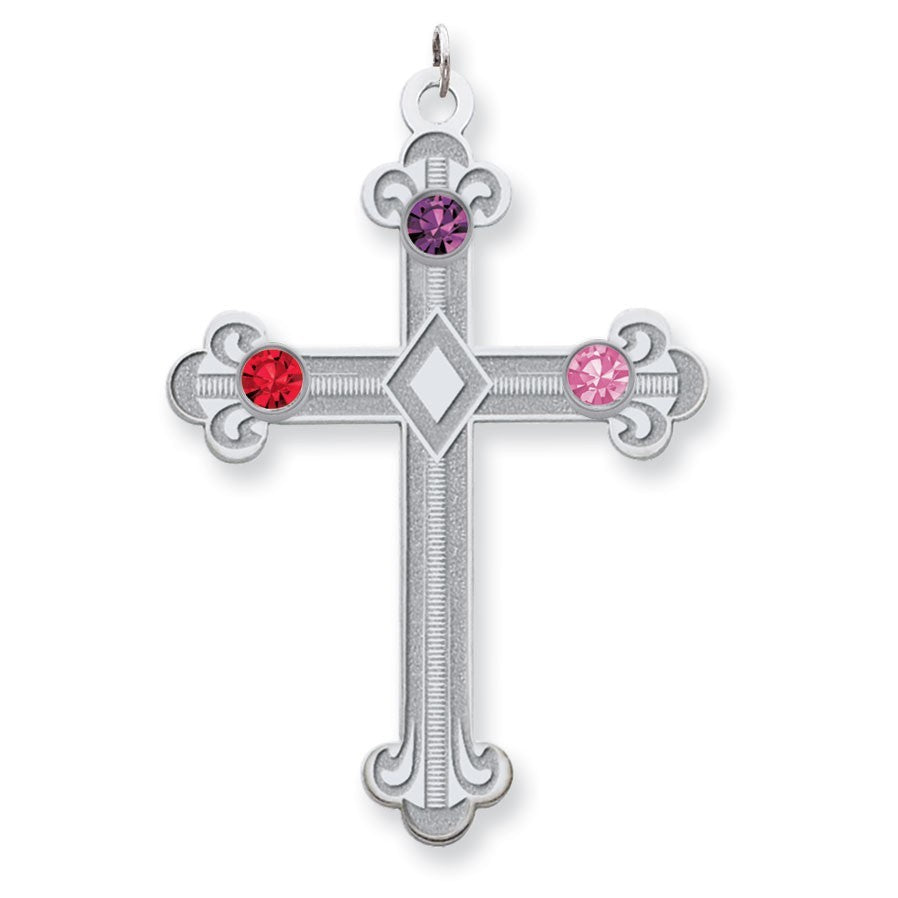 Sterling Silver Crystal Family Cross Pendant