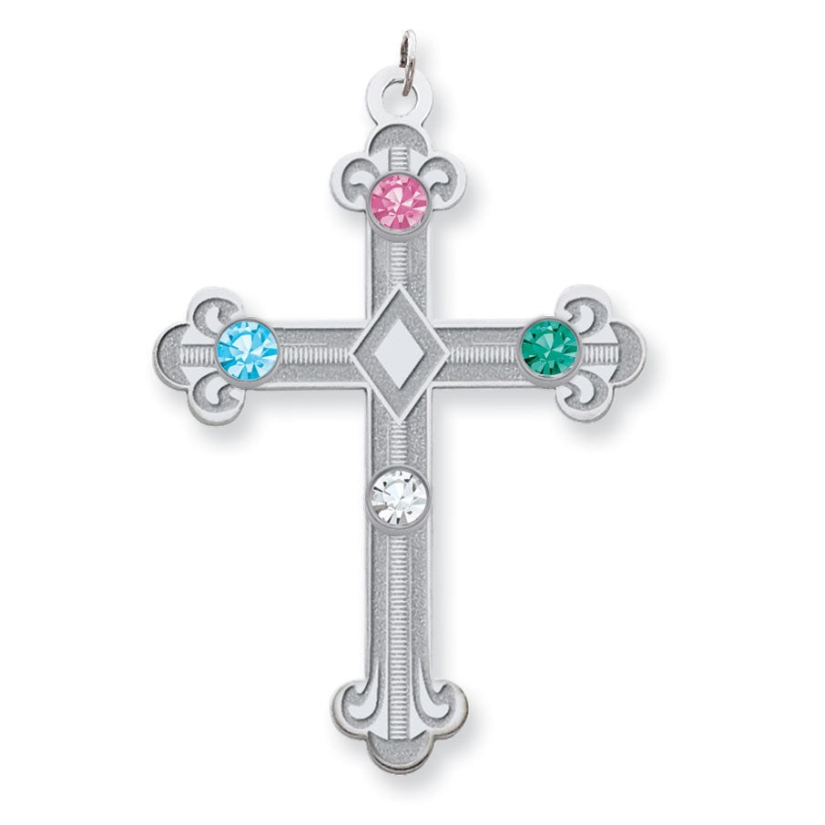 Sterling Silver Crystal Family Cross Pendant