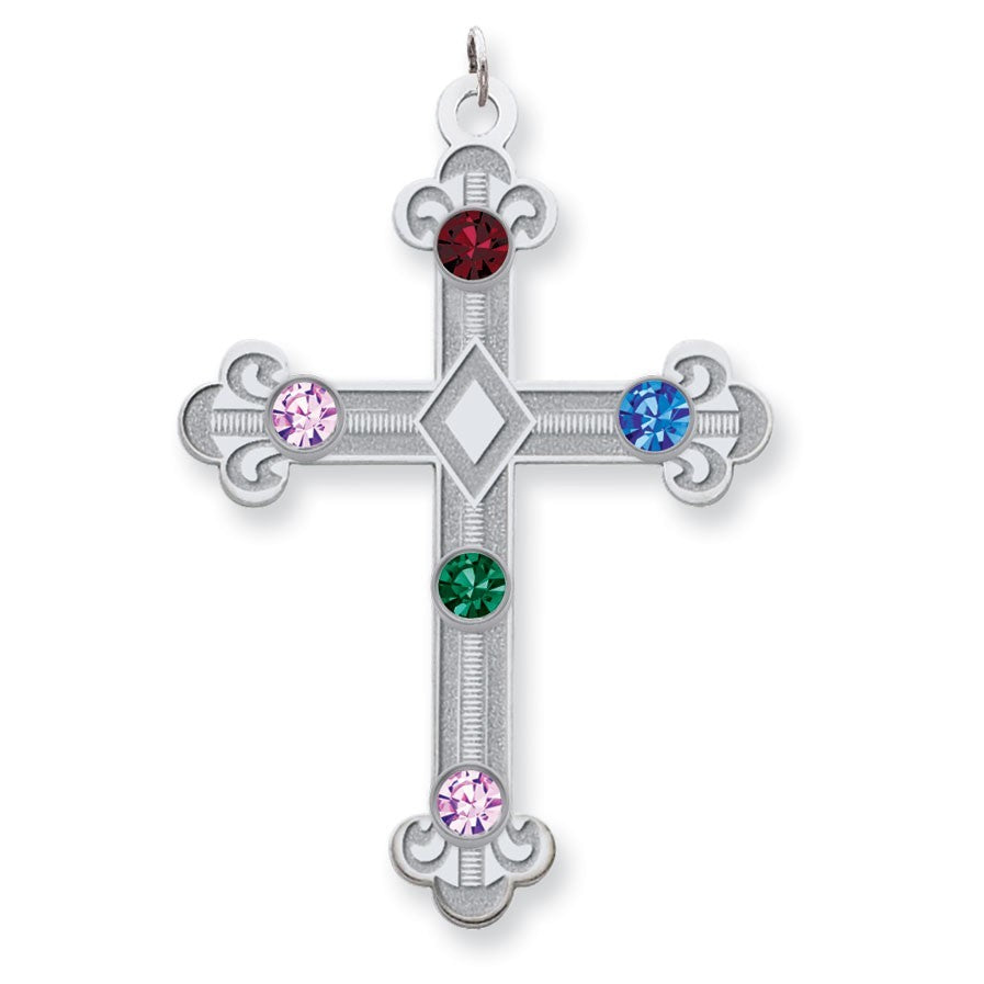 Sterling Silver Crystal Family Cross Pendant