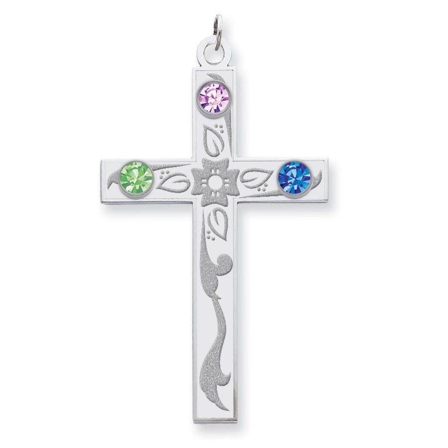 Sterling Silver Crystal Family Cross Pendant