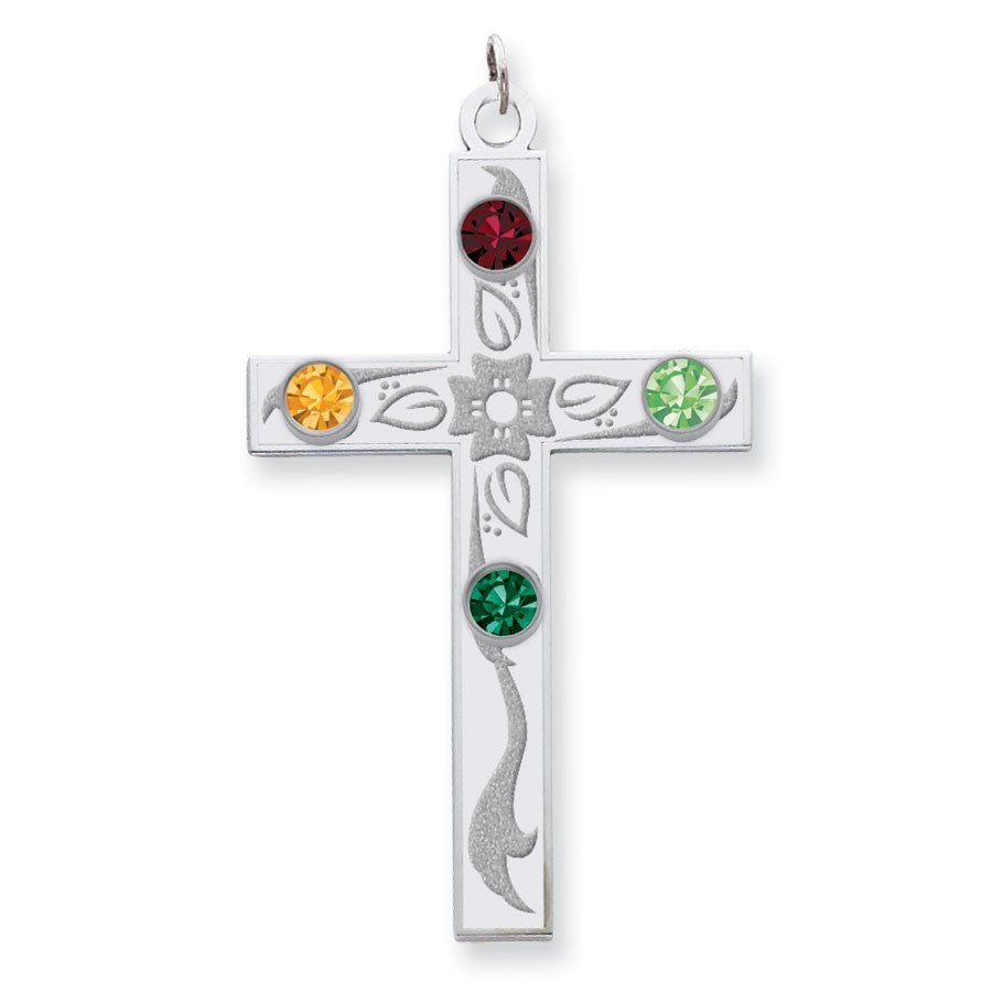 Sterling Silver Crystal Family Cross Pendant