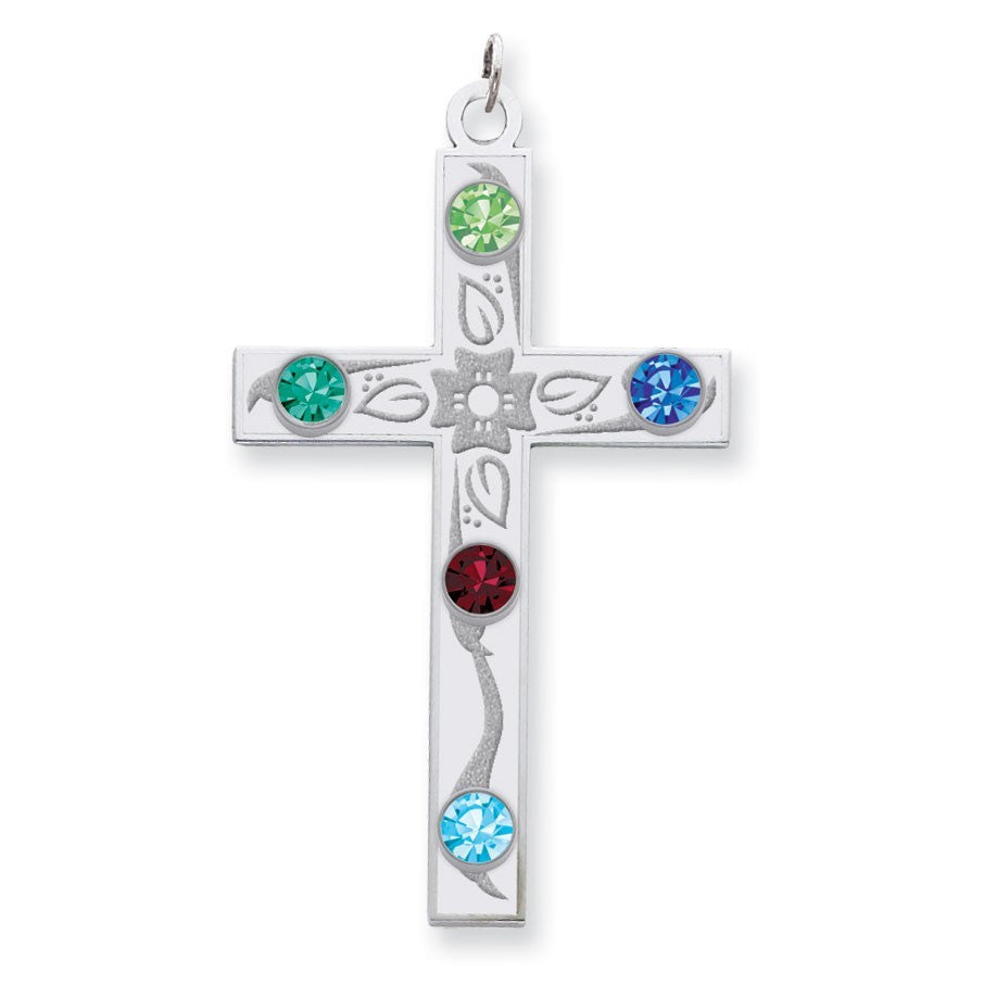 Sterling Silver Crystal Family Cross Pendant