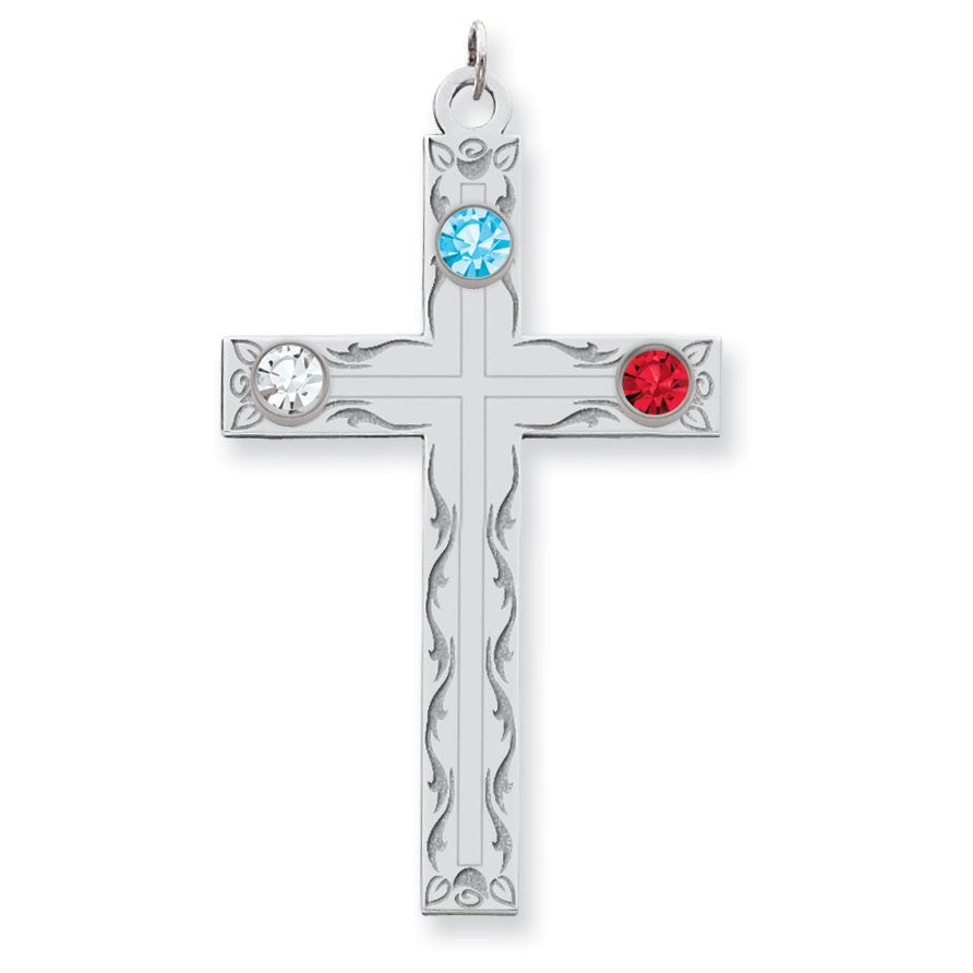 Sterling Silver Crystal Family Cross Pendant