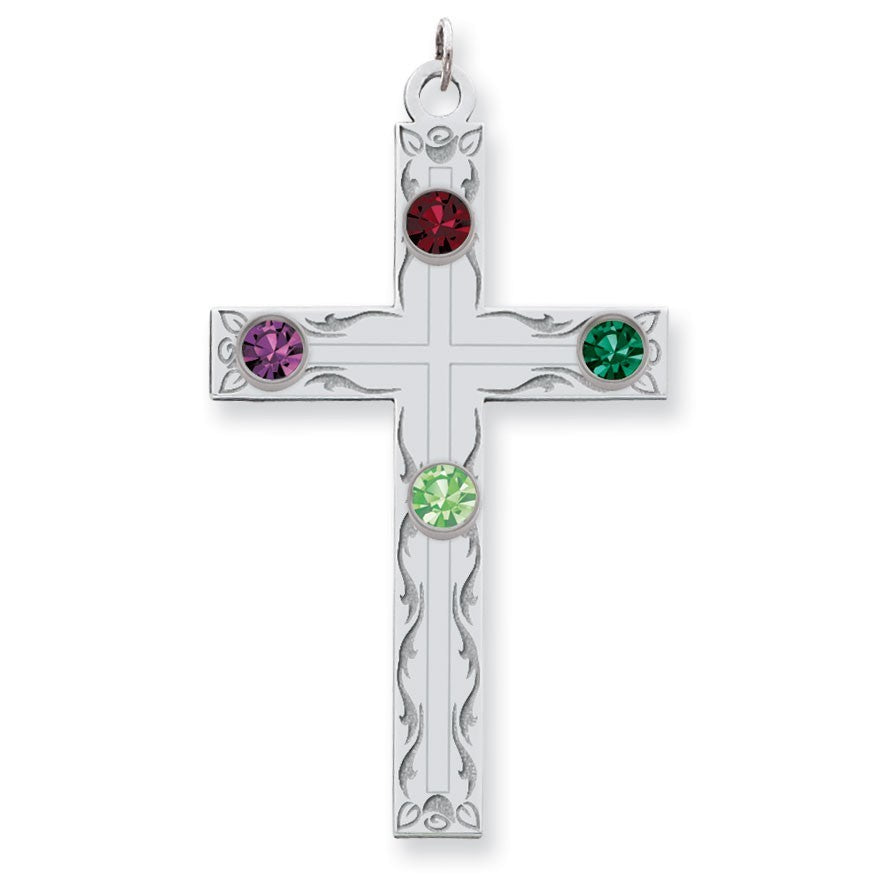 Sterling Silver Crystal Family Cross Pendant