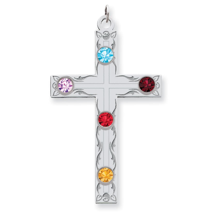 Sterling Silver Crystal Family Cross Pendant