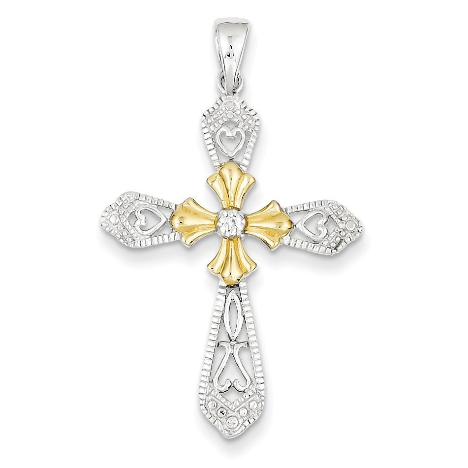 Sterling Silver Vermeil CZ Cross Pendant