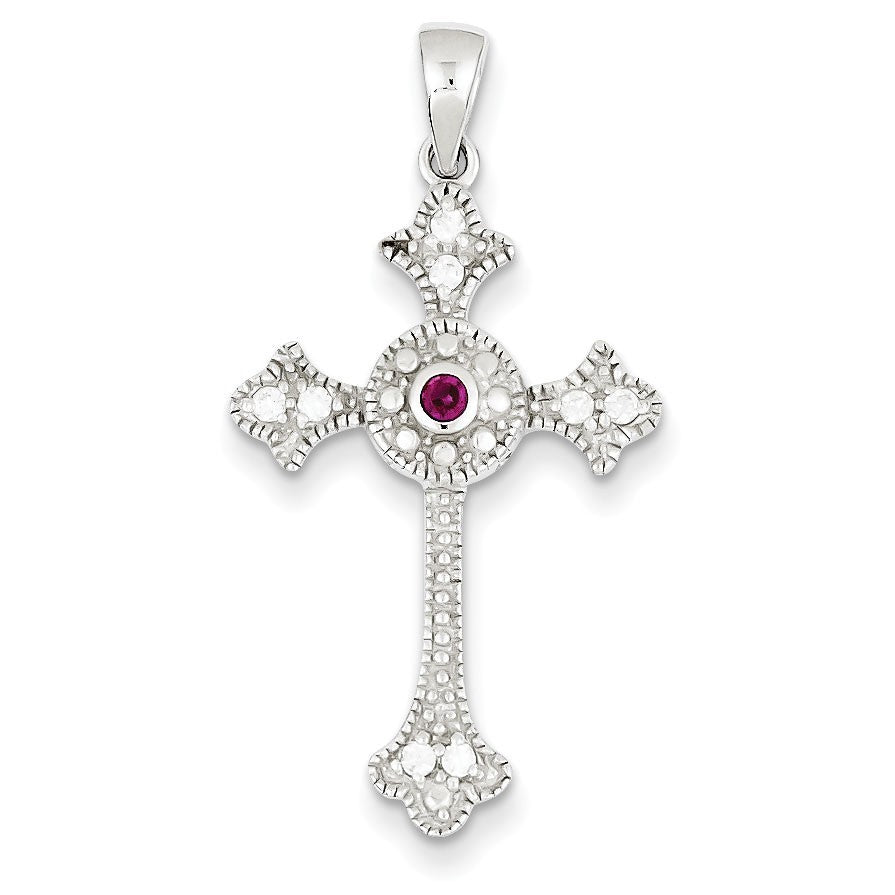 Sterling Silver Red CZ Cross Pendant