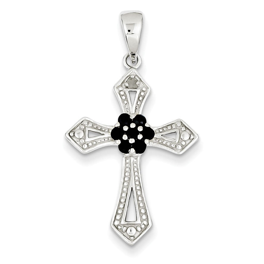 Sterling Silver Black CZ Diamond Accent Cross Pendant