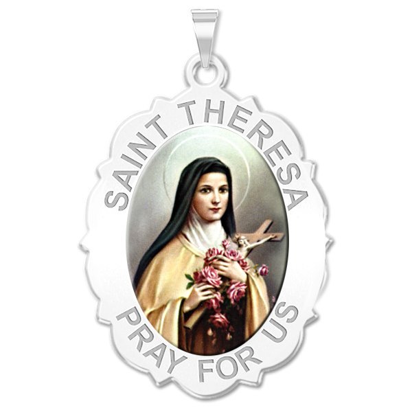 Saint Theresa - Scalloped Oval Medal "Color"