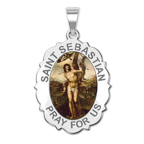 Saint Sebastian - Scalloped Oval Medal "Color"