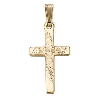 14K Yellow or White Gold Solid Engraved Cross Pendant